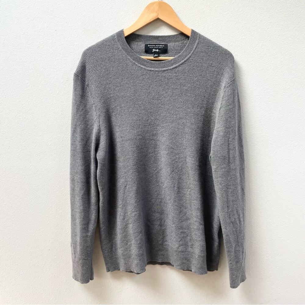 Banana Republic Baruffa Mill Italian Merino Crew-Neck Gray Sweater, Men's Large